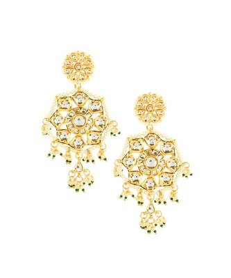 Gold-Toned Kundan Circular Drop Earrings 1