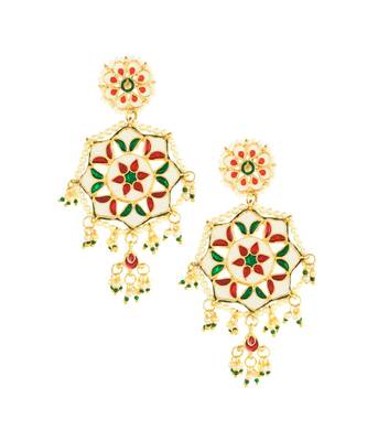 Gold-Toned Kundan Circular Drop Earrings 2