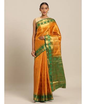 Yellow Silk Jacquard Traditional Saree 1