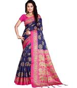 Navy Blue Art Silk Printed Traditional Saree
