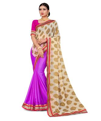 Purple Georgette Embroidery Work Traditional Saree 1