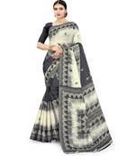 Grey & White Cotton SIlk Printed Daily Wear Saree
