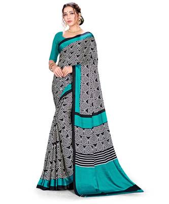 Black & Turquoise Satin Crepe Printed Daily Wear Saree 1