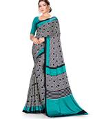 Black & Turquoise Satin Crepe Printed Daily Wear Saree