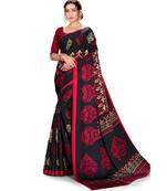Black Satin Crepe Printed Daily Wear Saree