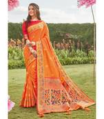Orange Silk Woven Work Traditional Tassle Saree