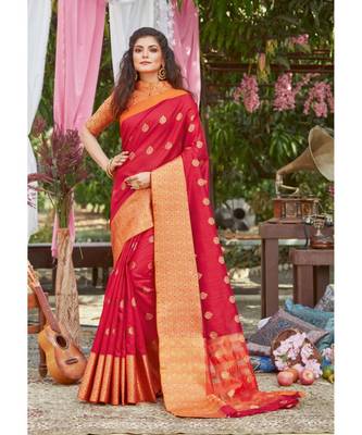 Red Crystal Silk Woven Work Traditional Saree 1
