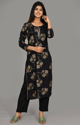 Black Printed Cotton Stitched Kurta Pant Set 1