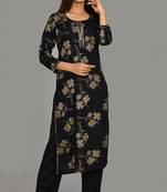 Black Printed Cotton Stitched Kurta Pant Set