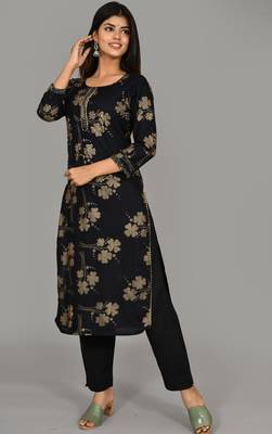 Black Printed Cotton Stitched Kurta Pant Set 4