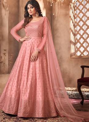 Peach Embroidery Wedding Anarkali Suit 1