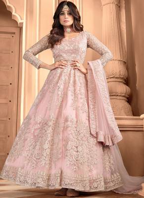  Shamita Shetty Baby Pink Butterfly net with front n back Embroidery 1