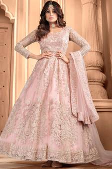  Shamita Shetty Baby Pink Butterfly net with front n back Embroidery