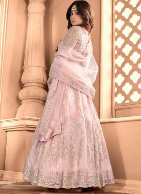  Shamita Shetty Baby Pink Butterfly net with front n back Embroidery 2