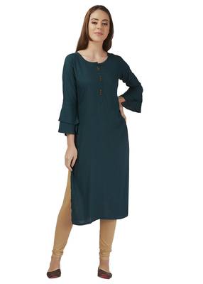 Green Rayon Bell Sleeve Kurti 1