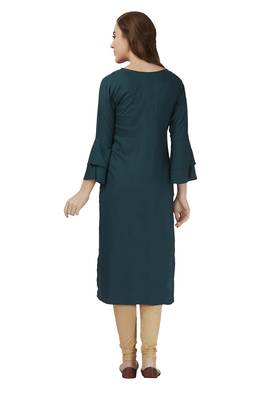 Green Rayon Bell Sleeve Kurti 2