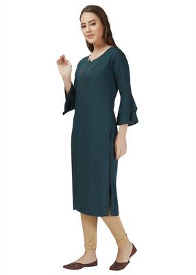 Green Rayon Bell Sleeve Kurti 3