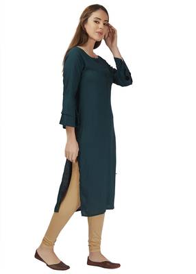 Green Rayon Bell Sleeve Kurti 4