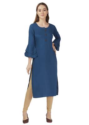 Blue Rayon Bell Sleeve Kurti 1