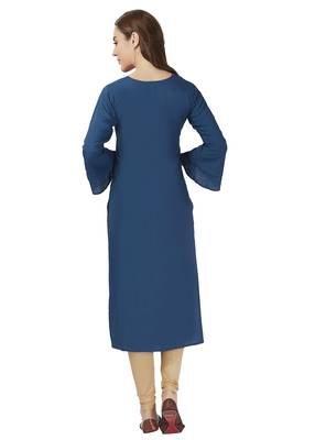 Blue Rayon Bell Sleeve Kurti 2