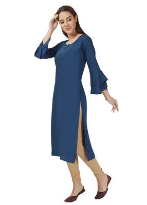 Blue Rayon Bell Sleeve Kurti 3