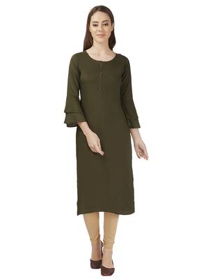 Mehndi Green Rayon Bell Sleeve Kurti 1