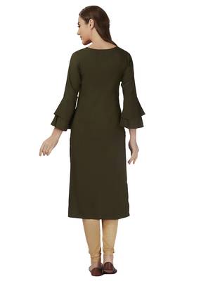 Mehndi Green Rayon Bell Sleeve Kurti 2
