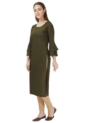Mehndi Green Rayon Bell Sleeve Kurti 3