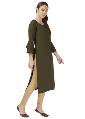 Mehndi Green Rayon Bell Sleeve Kurti 4