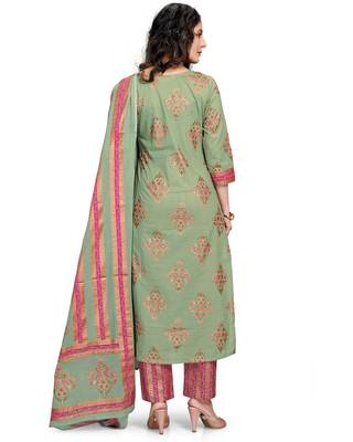 Light-green printed cotton ethnic-kurtis 2