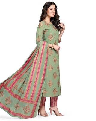 Light-green printed cotton ethnic-kurtis 4