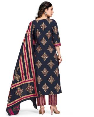 Navy-blue printed cotton ethnic-kurtis 2