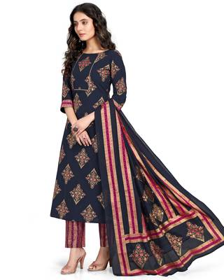 Navy-blue printed cotton ethnic-kurtis 3