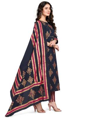 Navy-blue printed cotton ethnic-kurtis 4