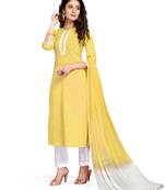 Yellow embroidered cotton ethnic-kurtis