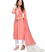 Pink embroidered cotton ethnic-kurtis