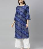 Blue Printed Cotton Cotton-Kurtis