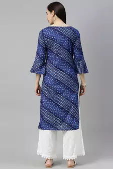 Blue Printed Cotton Cotton-Kurtis
