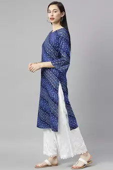 Blue Printed Cotton Cotton-Kurtis