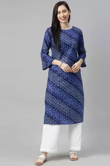 Blue Printed Cotton Cotton-Kurtis