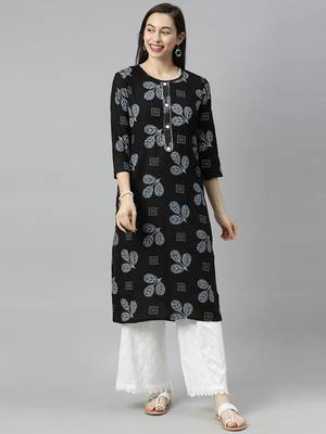 Black Printed Rayon Ethnic-Kurtis 1