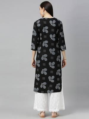 Black Printed Rayon Ethnic-Kurtis 2