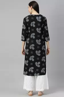 Black Printed Rayon Ethnic-Kurtis