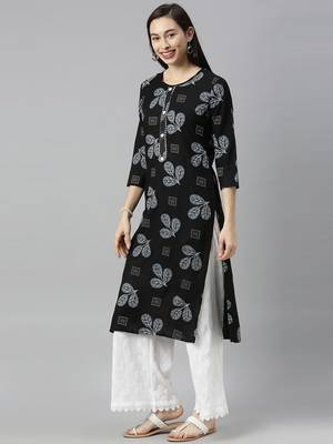 Black Printed Rayon Ethnic-Kurtis 3