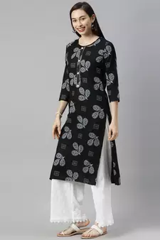 Black Printed Rayon Ethnic-Kurtis