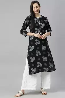 Black Printed Rayon Ethnic-Kurtis