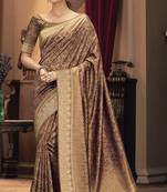 Chiku printed silk saree with blouse