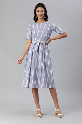 Blue woven cotton short-dresses 1