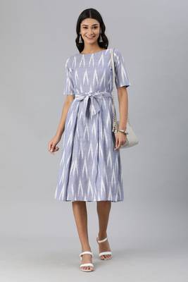 Blue woven cotton short-dresses 4