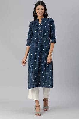 Navy blue woven cotton cotton-kurtis 1